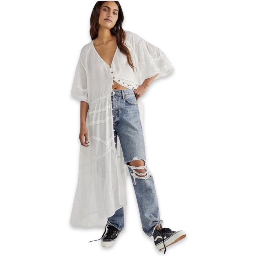 NWT Free People Ivory Smock Button Up Dress/Kimono